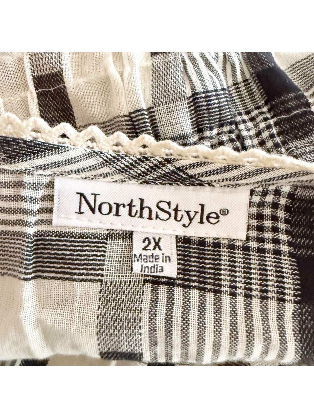 Northstyle Women India 100% Cotton Plaid Button Down Top 2X Boho Peasant Beach - Picture 6 of 8
